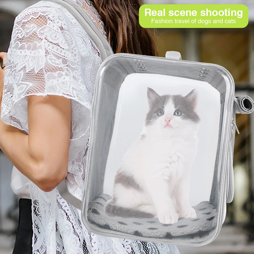 Cat Carrier, Double Sided Transparent Pet Cat Carrier, Ventilated Design for Carrying Cats, Large Space Pet Carrier Backpack