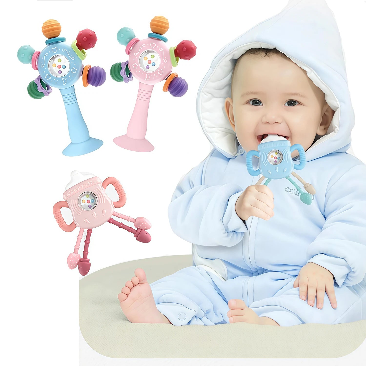 Baby Teething Toys Set，Teething Relief Toy,  BPA Free Cute Shaped Infant Teething Molar Toys Dental Care Newborn Babies Items