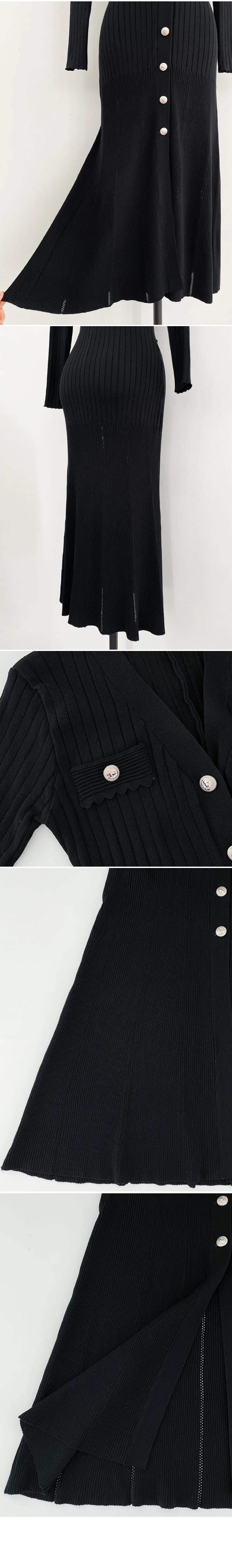 Summer Midi Dress Women Knitted Black Bodycon Korea Style Ruffle Ladies Dresses Elegant Fashion Casual Woman Long Sleeve Dress