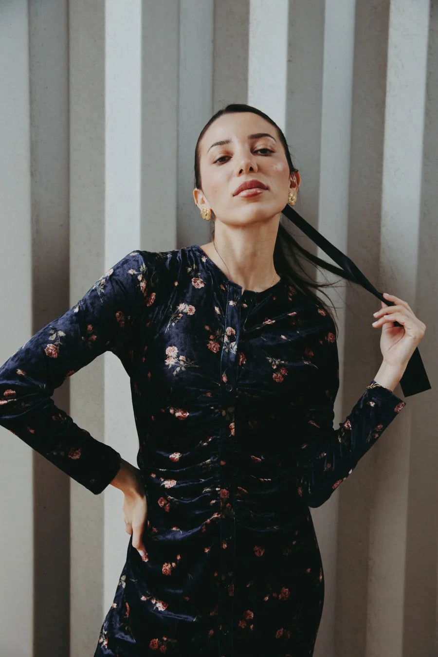 AS AW25 velvet print shirring woman dress elegance lady dressy wear