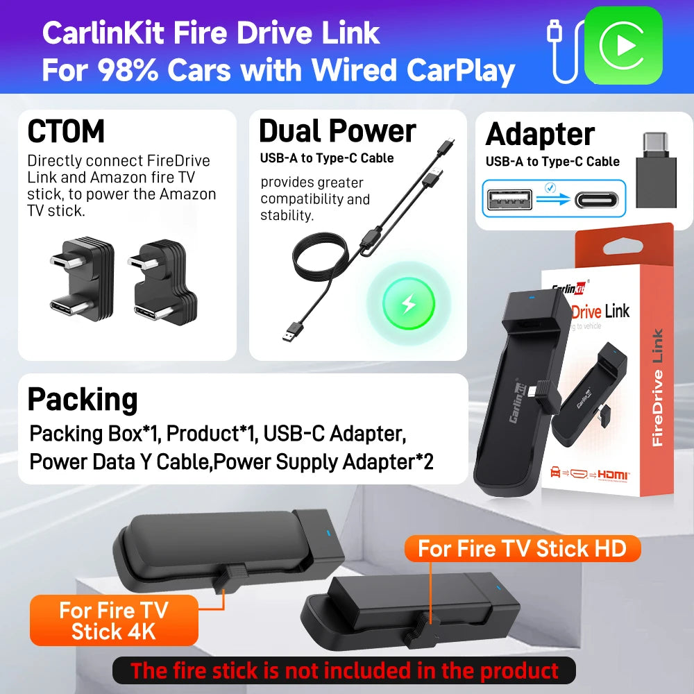 Carlinkit Supports Fire TV Stick Converter TV Streaming Box HDMI Wireless CarPlay TV Adapter  for Fire TV Stick HD 4K Max Lite