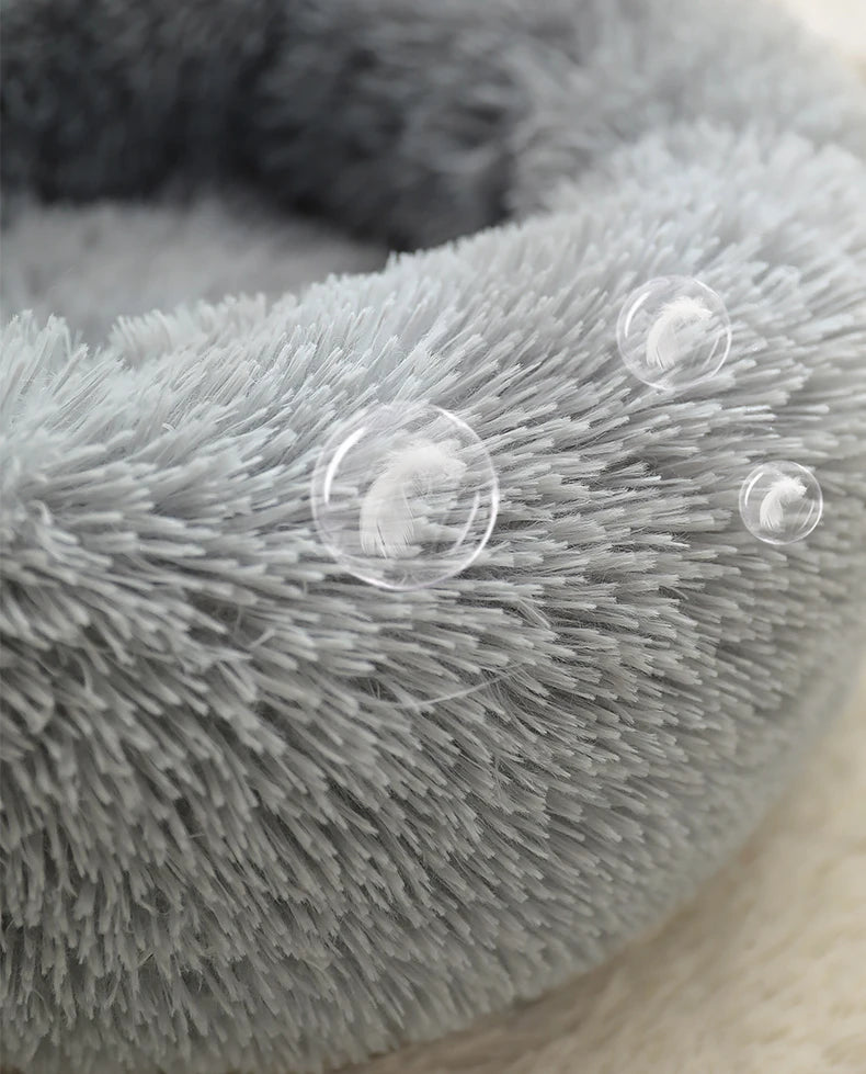 Kimpets Round Cat Bed Dog Pet Bed Kennel Non-Slip Winter Warm Dog Kennel Sleeping Long Plush Soft Puppy Cushion Mat Cat Supplies