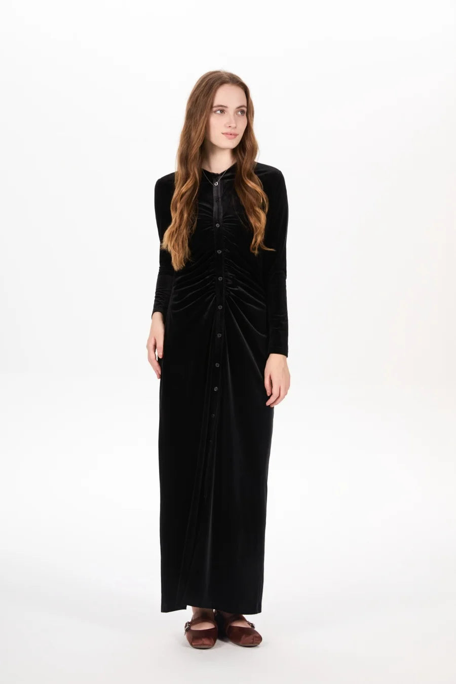 AS AW25 velvet print shirring woman dress elegance lady dressy wear