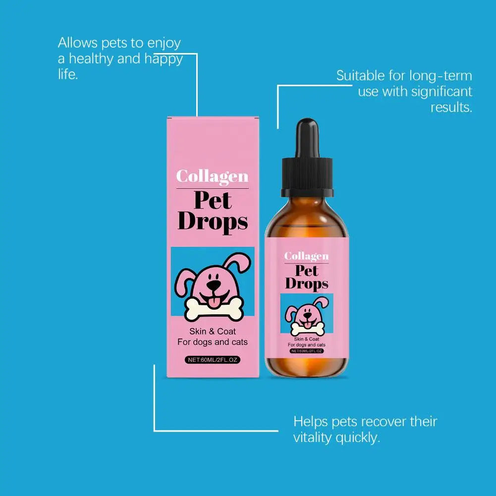 All Ages Pet Collagen Liquid Drops 60ml Skin Coat Support Supplement for Small Large Dog Cat Collagen for Pet Beauty and Health