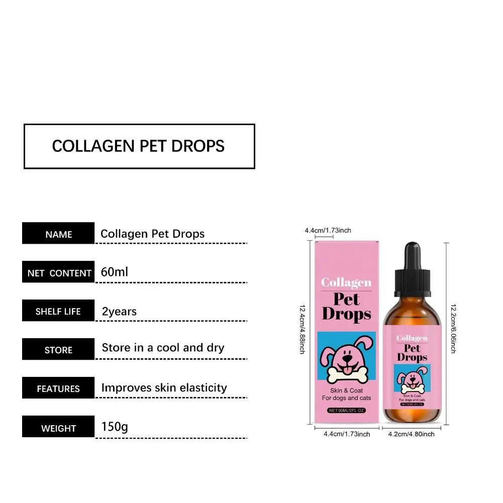 All Ages Pet Collagen Liquid Drops 60ml Skin Coat Support Supplement for Small Large Dog Cat Collagen for Pet Beauty and Health