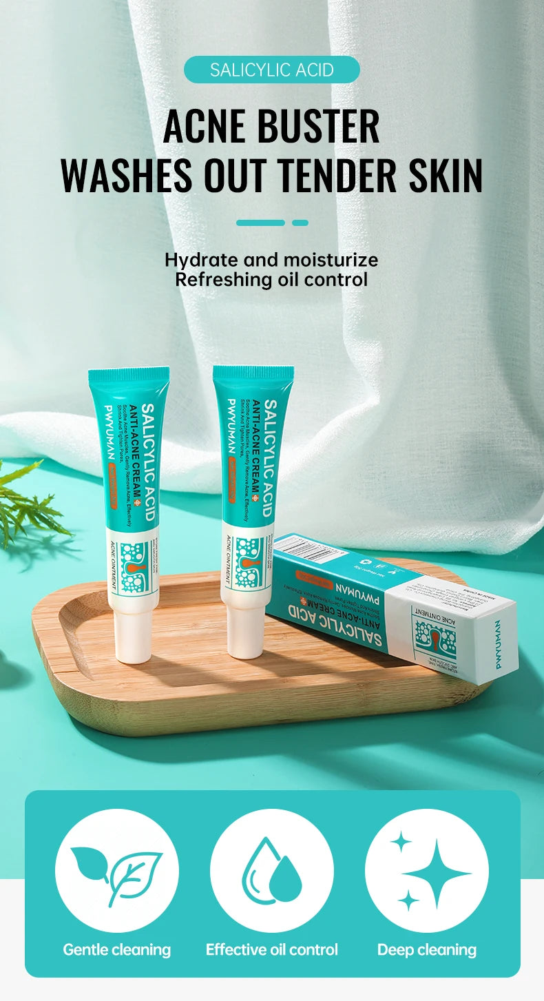 Salicylic Acid Acne Treatment Face Cream Repair Pimple Spots Deep Cleaning Pore Shrinking Anti-acne Scar Oil Control Moisturizer