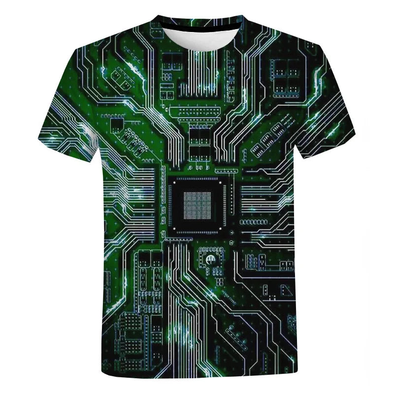3D Printed Circuit Board Graphic T Shirt for Men Summer Casual T-shirt Casual Electronic Chip Creative Tee Shirts Women Gym Tops