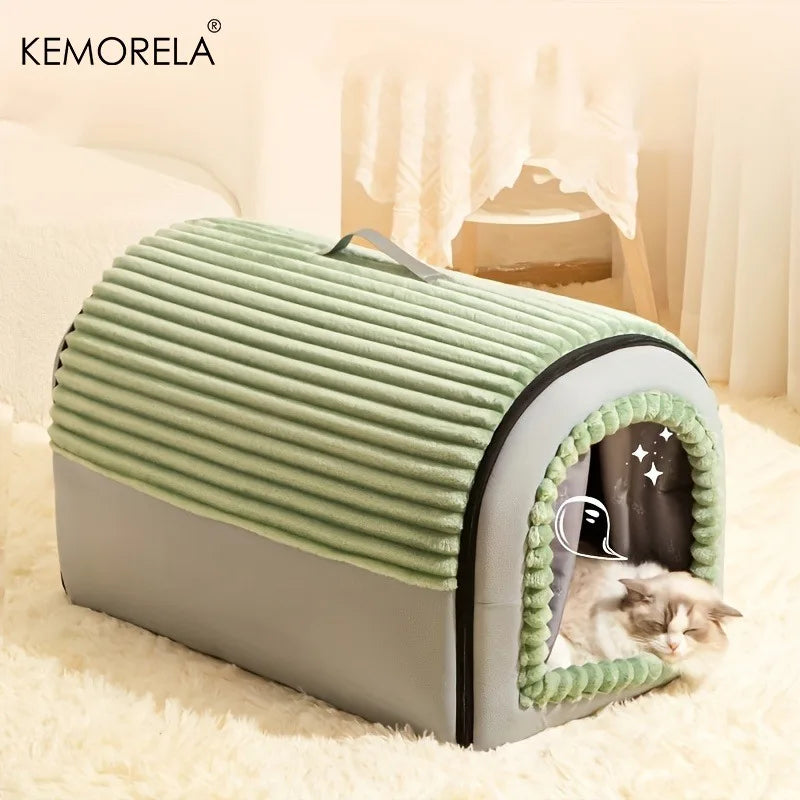KEMORELA Thickened All-Season Enclosed Pet Bed Portable Dog House Cat Tent with Washable Bedding for Small Medium Large Dogs