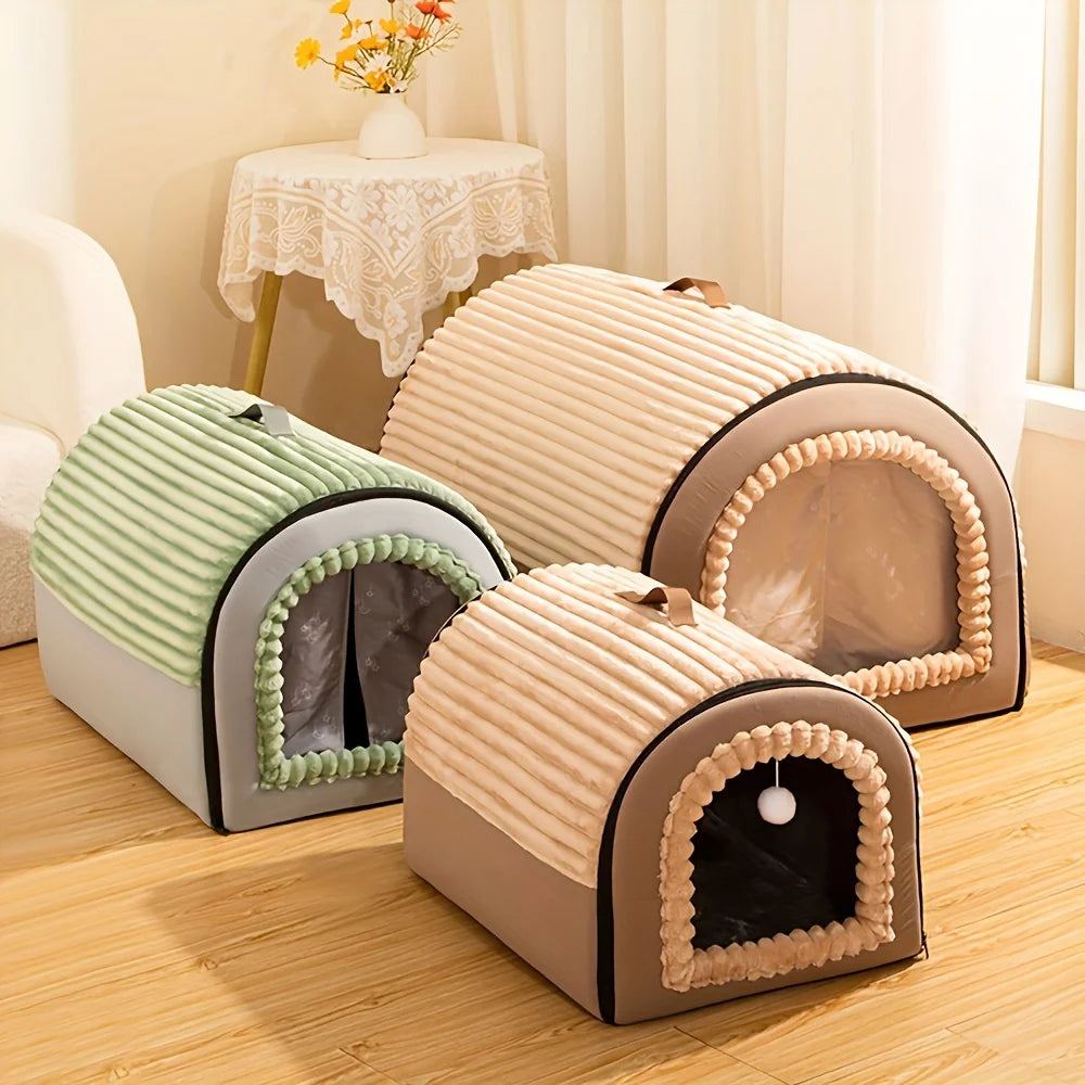 KEMORELA Thickened All-Season Enclosed Pet Bed Portable Dog House Cat Tent with Washable Bedding for Small Medium Large Dogs