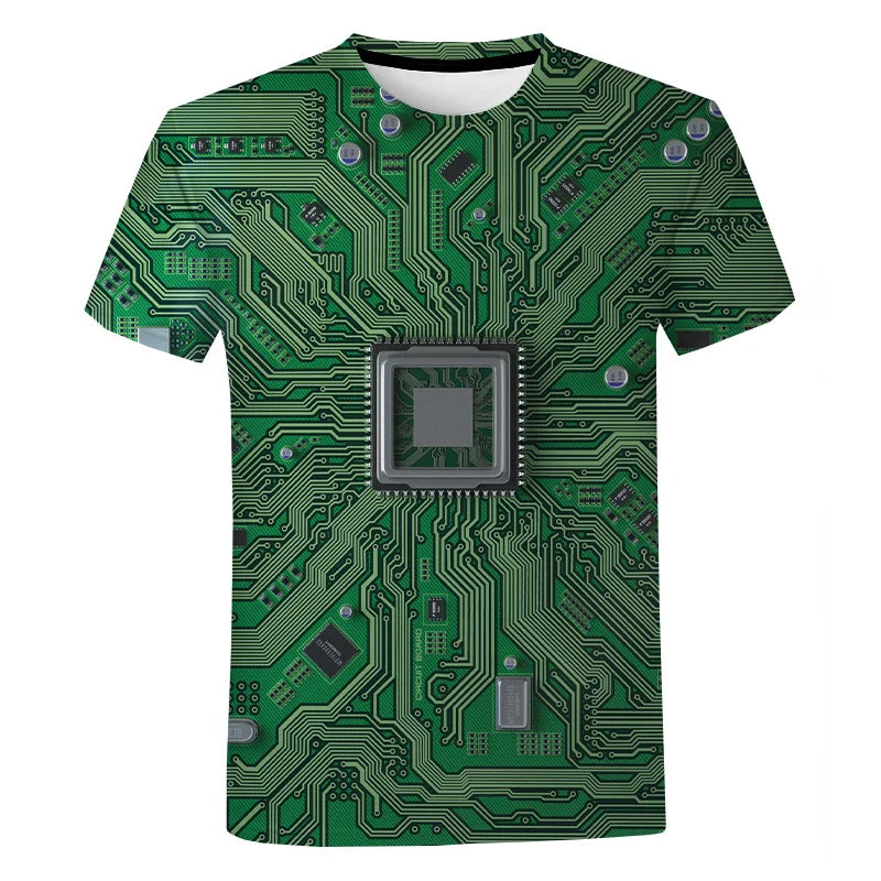 3D Printed Circuit Board Graphic T Shirt for Men Summer Casual T-shirt Casual Electronic Chip Creative Tee Shirts Women Gym Tops