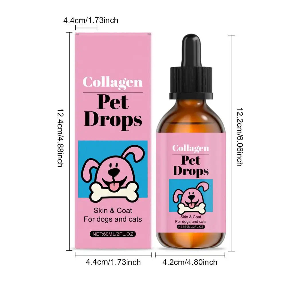 All Ages Pet Collagen Liquid Drops 60ml Skin Coat Support Supplement for Small Large Dog Cat Collagen for Pet Beauty and Health