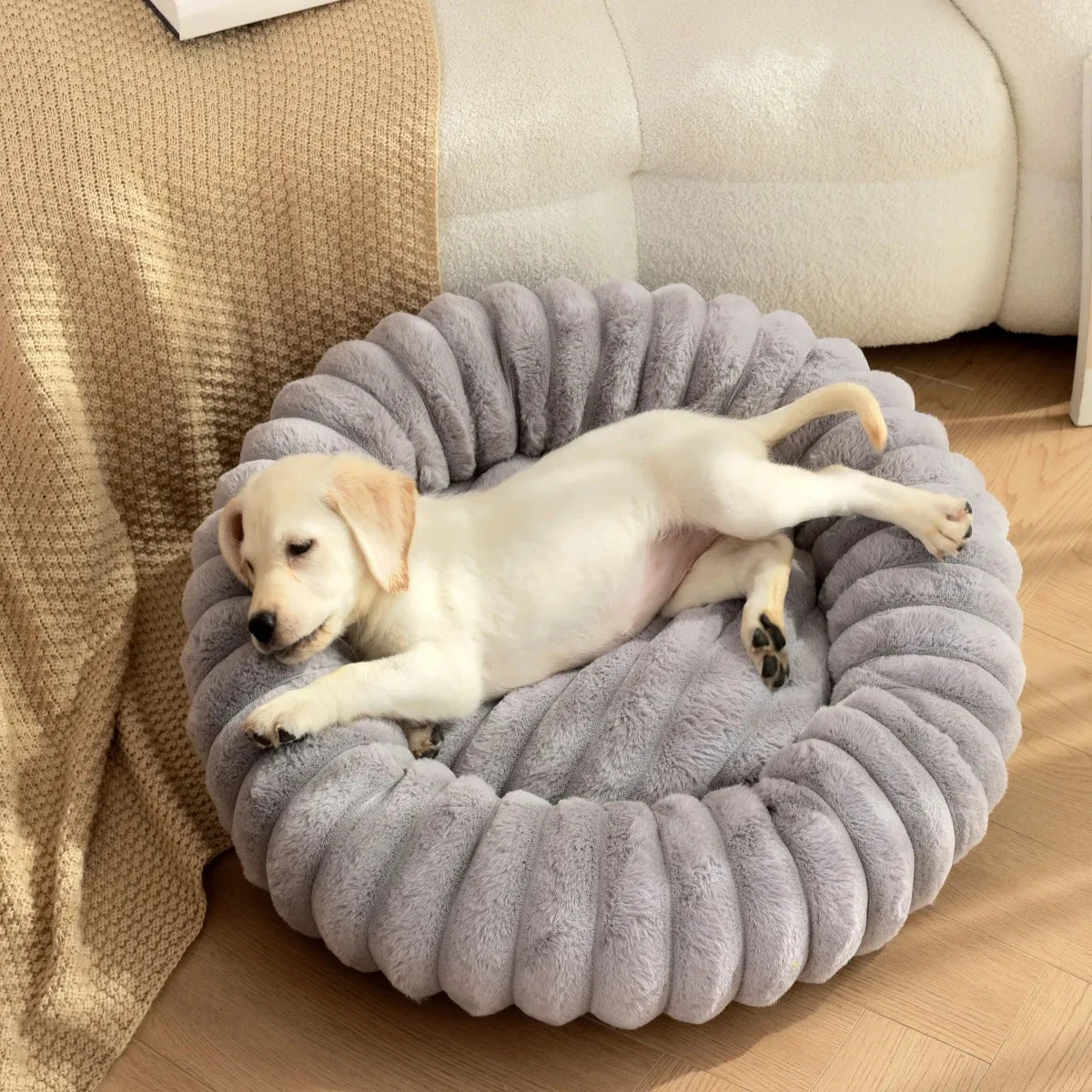 40-70cm Round Pet Bed for Dog Bed Super Soft Cat Bed Long Plush Dog House for Medium Dog House Winter Warm Sleeping