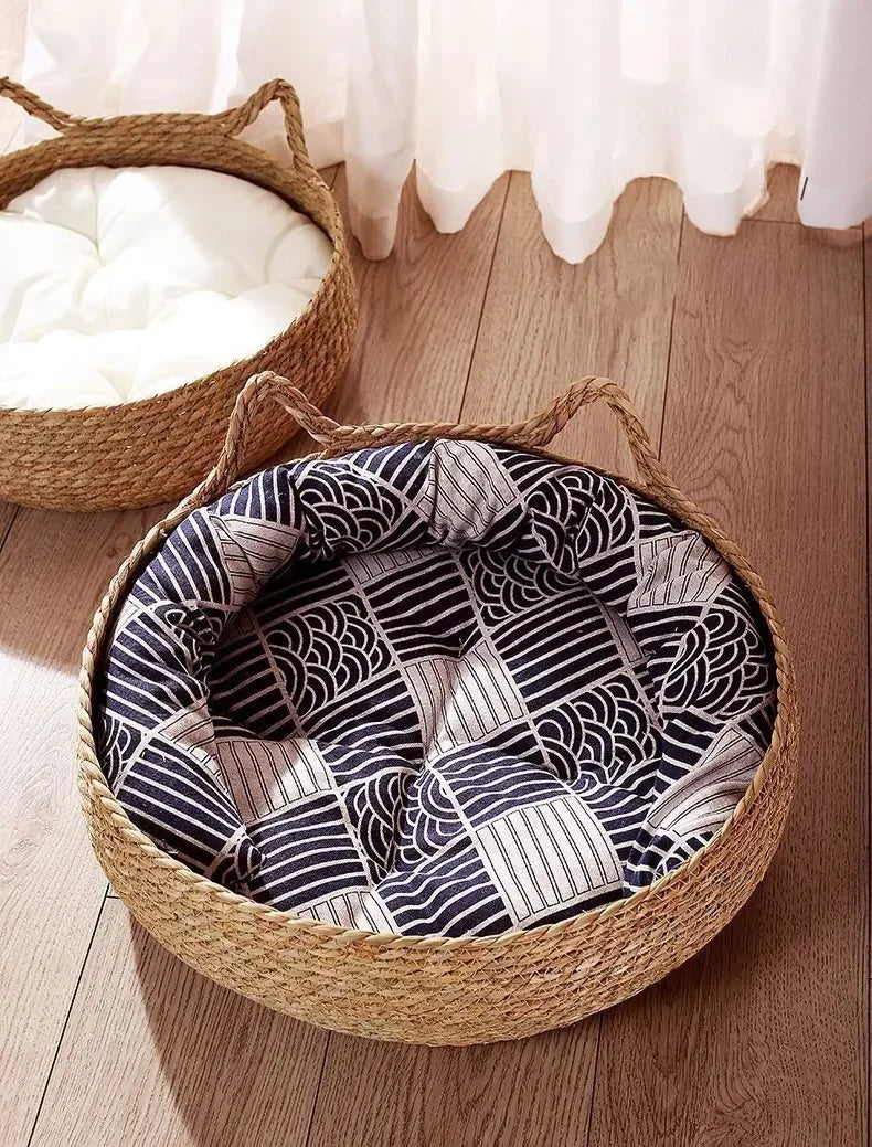 Pure hand-woven rattan cat nest four seasons universal warm pad removable washable winter pet supplies