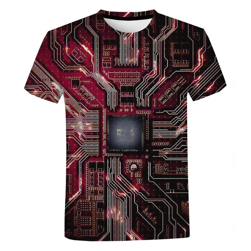 3D Printed Circuit Board Graphic T Shirt for Men Summer Casual T-shirt Casual Electronic Chip Creative Tee Shirts Women Gym Tops