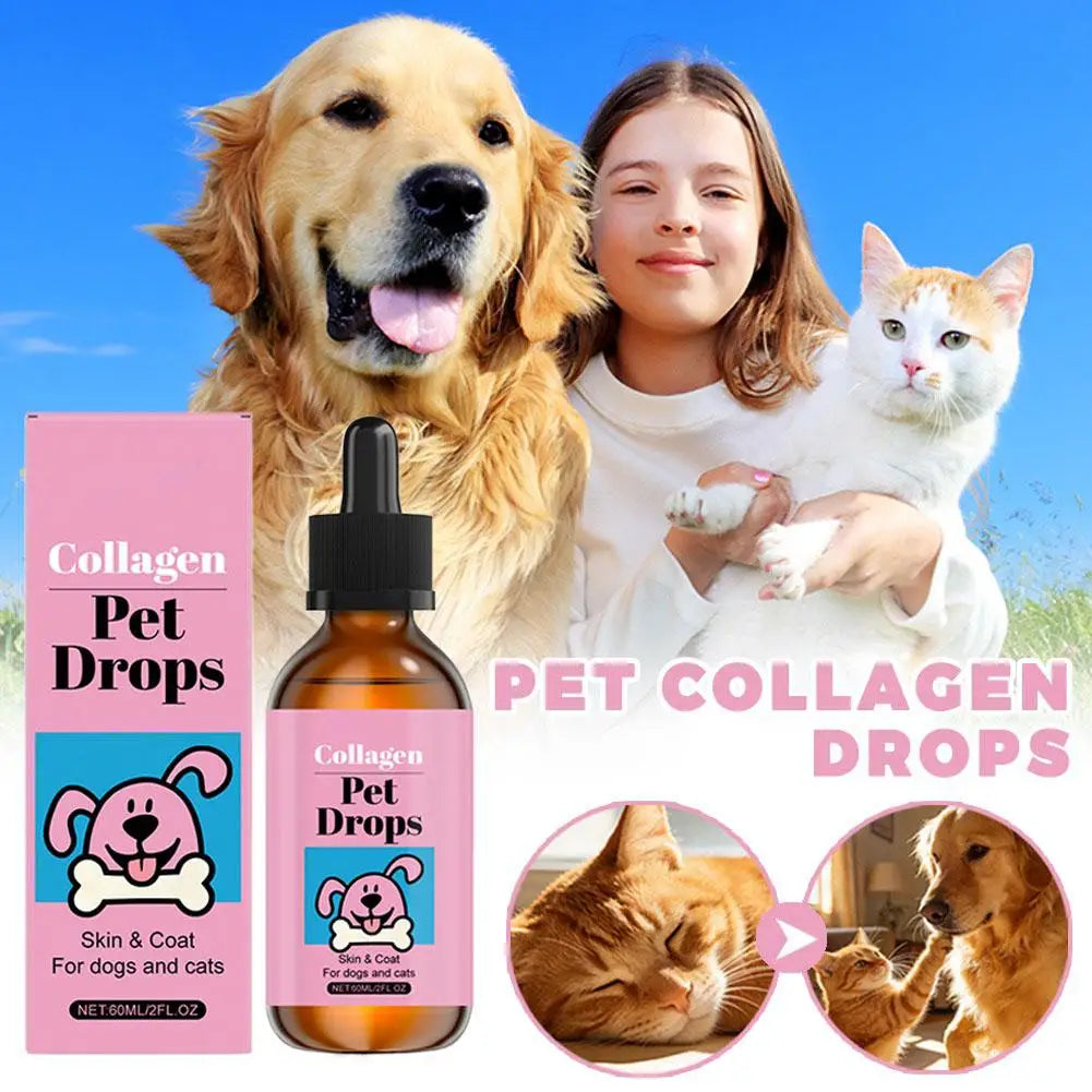 All Ages Pet Collagen Liquid Drops 60ml Skin Coat Support Supplement for Small Large Dog Cat Collagen for Pet Beauty and Health