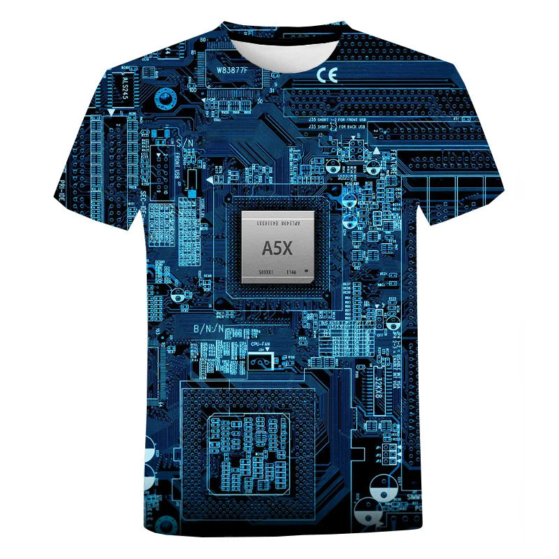 3D Printed Circuit Board Graphic T Shirt for Men Summer Casual T-shirt Casual Electronic Chip Creative Tee Shirts Women Gym Tops
