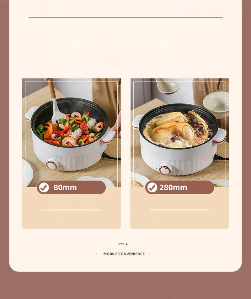 Portable Electric Multifunctional Cooker Household Double Layer Hot Pot Mini Non-stick Cookware for Kitchen and Home Appliance