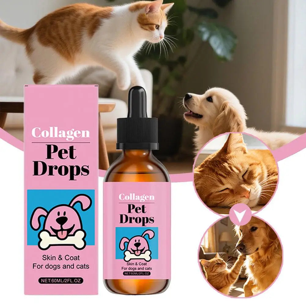 All Ages Pet Collagen Liquid Drops 60ml Skin Coat Support Supplement for Small Large Dog Cat Collagen for Pet Beauty and Health