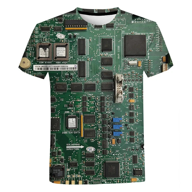 3D Printed Circuit Board Graphic T Shirt for Men Summer Casual T-shirt Casual Electronic Chip Creative Tee Shirts Women Gym Tops