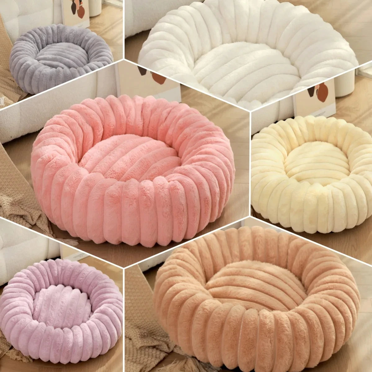 40-70cm Round Pet Bed for Dog Bed Super Soft Cat Bed Long Plush Dog House for Medium Dog House Winter Warm Sleeping