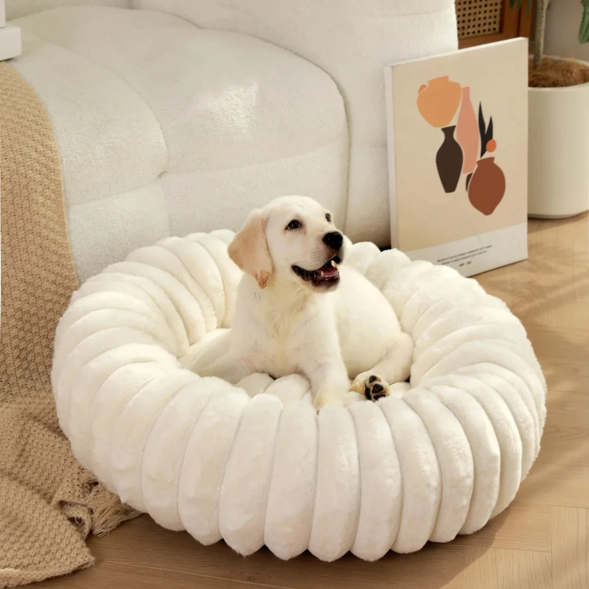 40-70cm Round Pet Bed for Dog Bed Super Soft Cat Bed Long Plush Dog House for Medium Dog House Winter Warm Sleeping