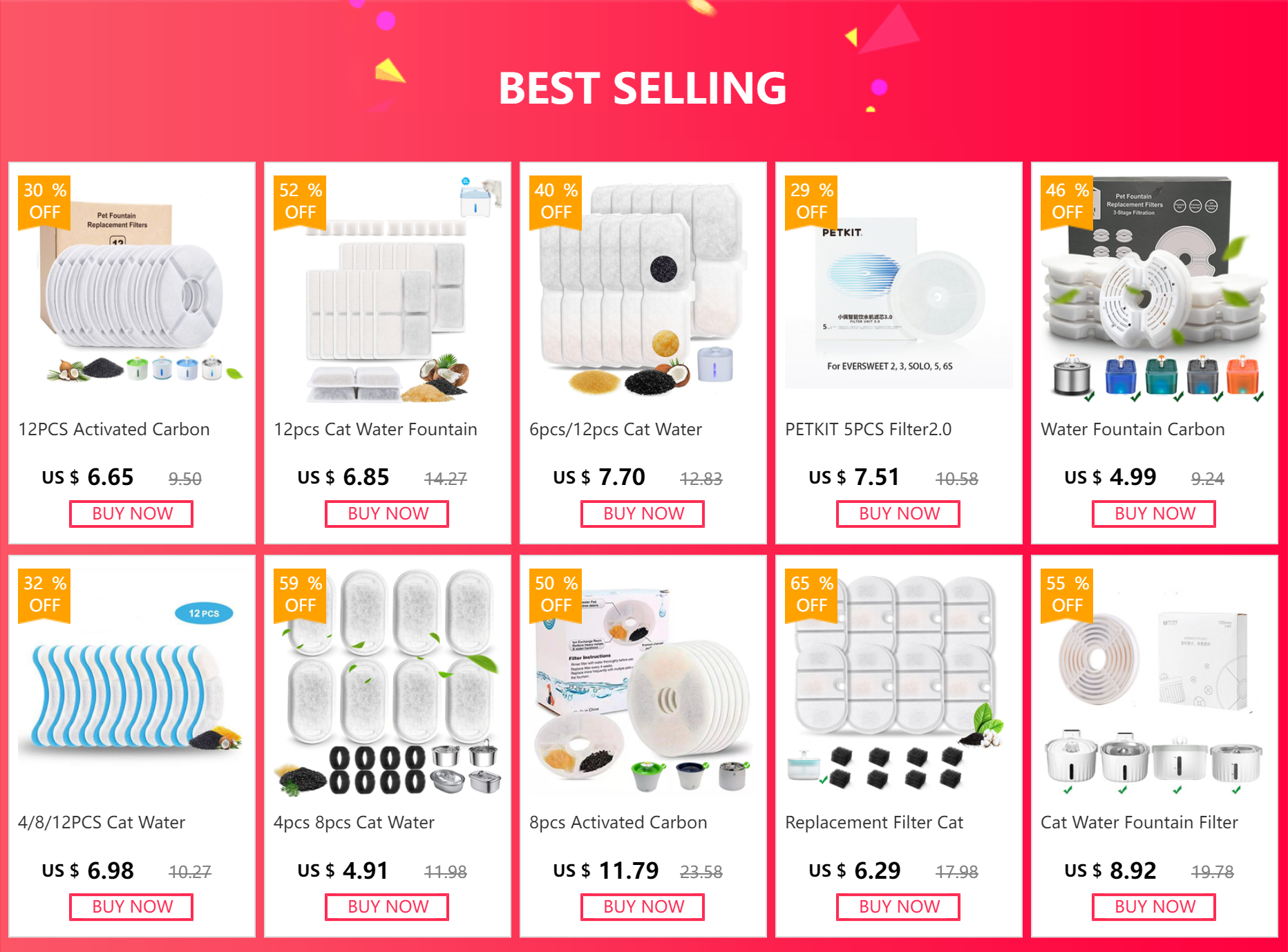 Cat Water Fountain Filter Replacement Filters for Battery Operated Cat Water Fountain Activated Carbon Filters