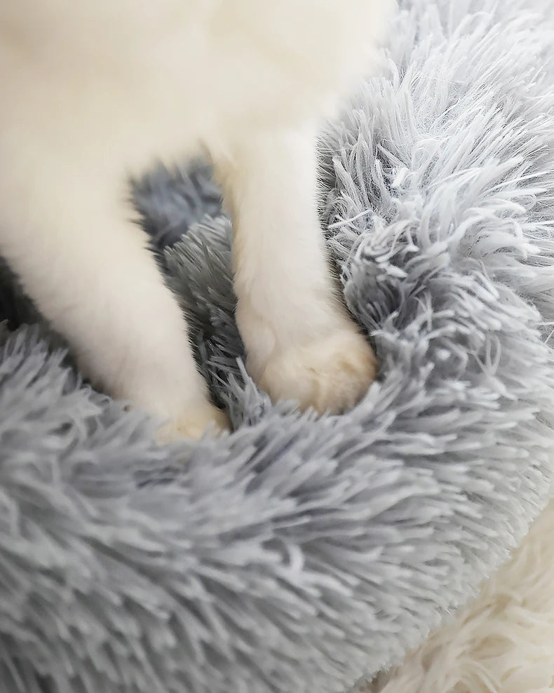 Kimpets Round Cat Bed Dog Pet Bed Kennel Non-Slip Winter Warm Dog Kennel Sleeping Long Plush Soft Puppy Cushion Mat Cat Supplies
