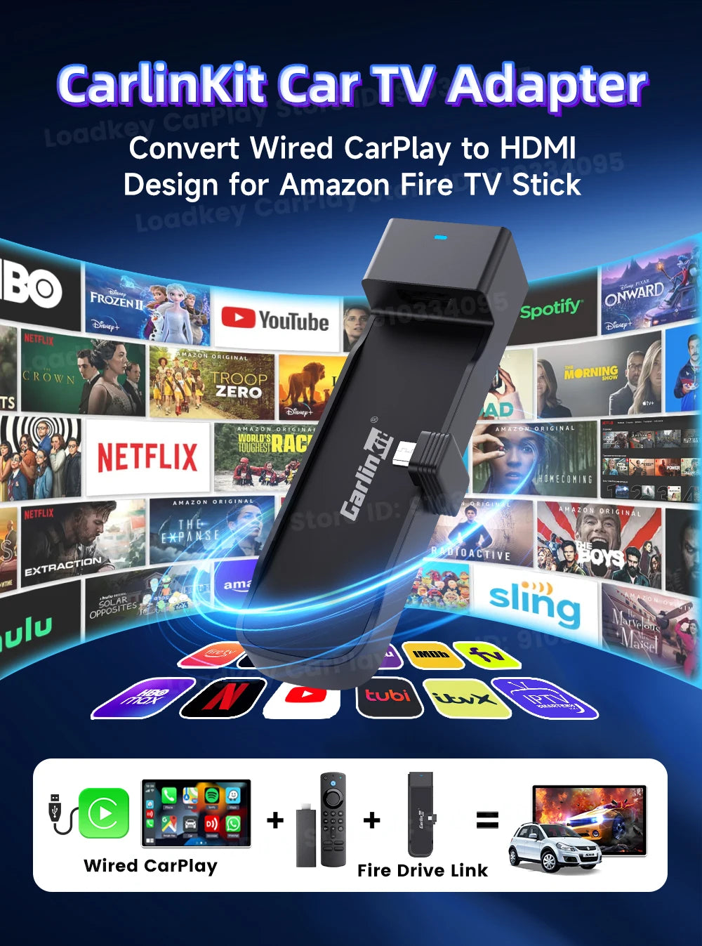 Carlinkit Supports Fire TV Stick Converter TV Streaming Box HDMI Wireless CarPlay TV Adapter  for Fire TV Stick HD 4K Max Lite