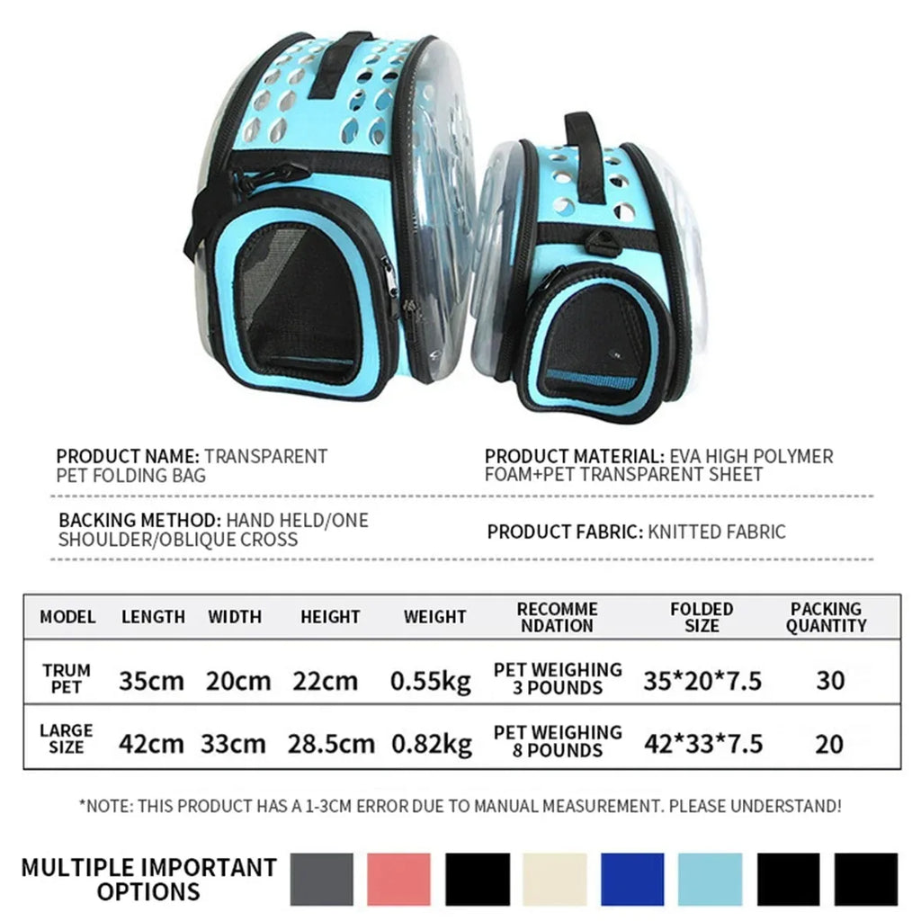 Outdoor Cat Carrier Backpack Pet Shoulder Bag Cat Carrier Travel Breathable Handbag Puppy & Kitten Capsule Transparent Cat Bag