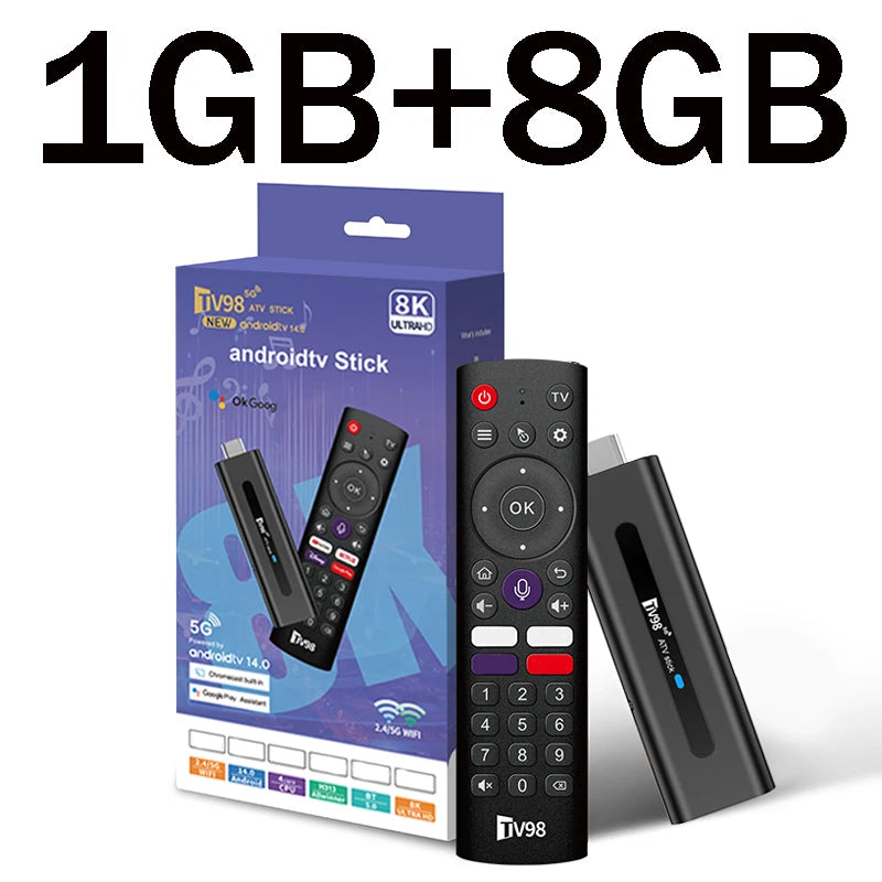 TV98 ATV Stick TV Stick Support HD 8K 4K Video BT5.0 4G 5G Dual WiFi6 Voice Remote Allwinner H313 Quad Core Smart 8GB 128GB iptv