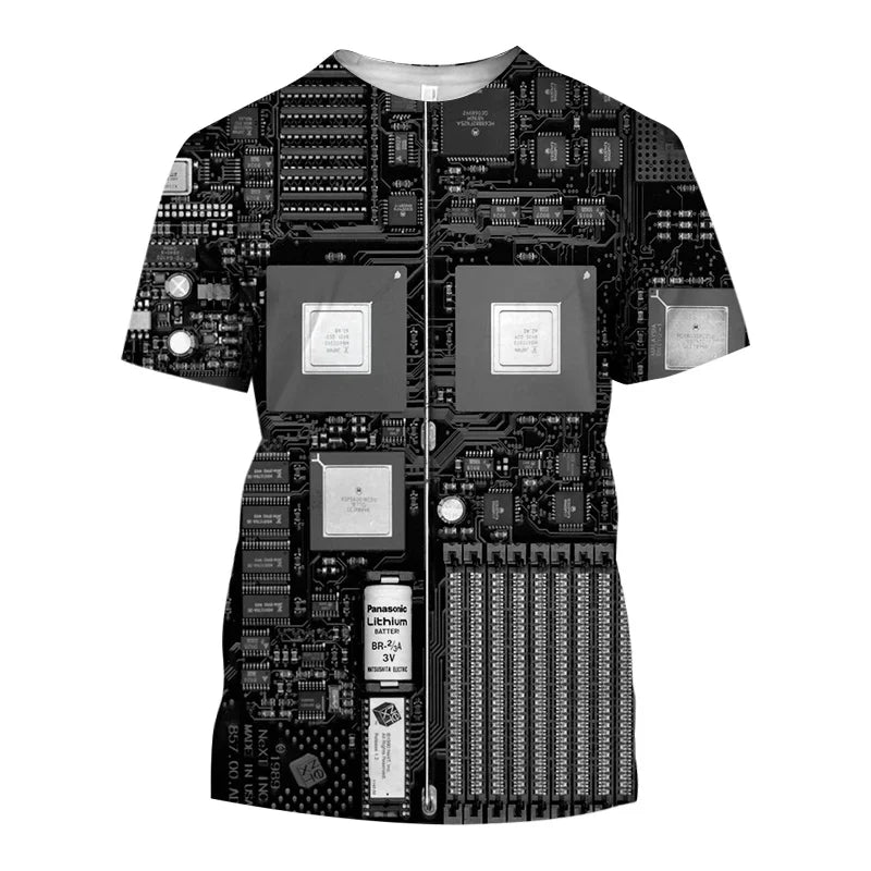 3D Printed Circuit Board Graphic T Shirt for Men Summer Casual T-shirt Casual Electronic Chip Creative Tee Shirts Women Gym Tops