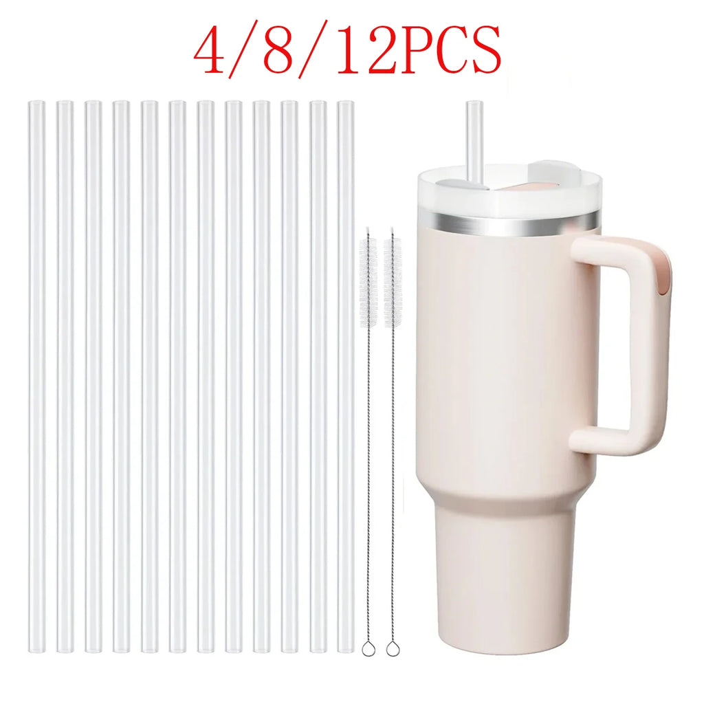 Replacement Straws for Stanley 40 oz Cup Tumbler, 4/8/12PCS Clear Reusable PVC Straws, 2 Straw Brushes,for Stanley Cup