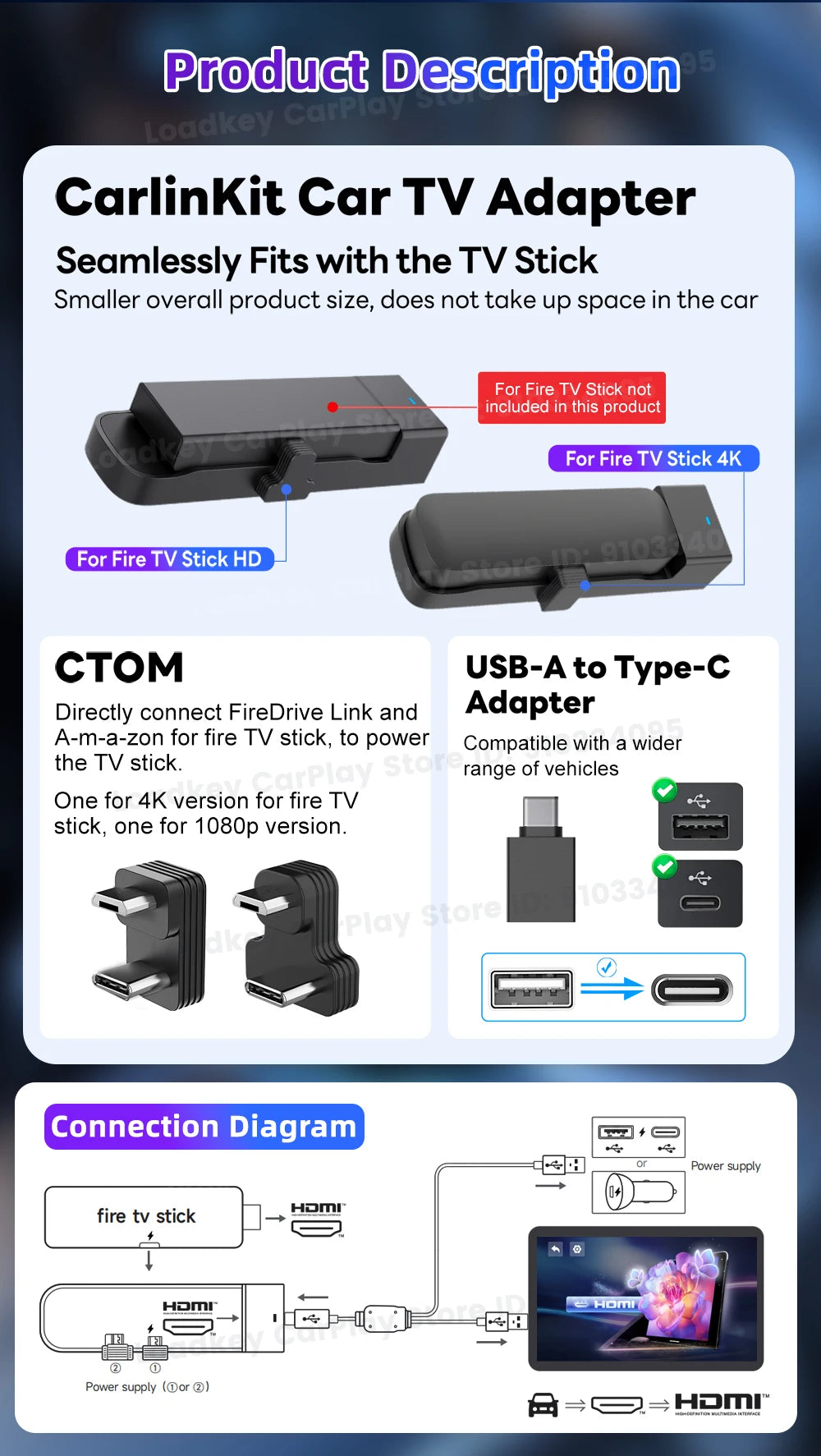 Carlinkit Supports Fire TV Stick Converter TV Streaming Box HDMI Wireless CarPlay TV Adapter  for Fire TV Stick HD 4K Max Lite