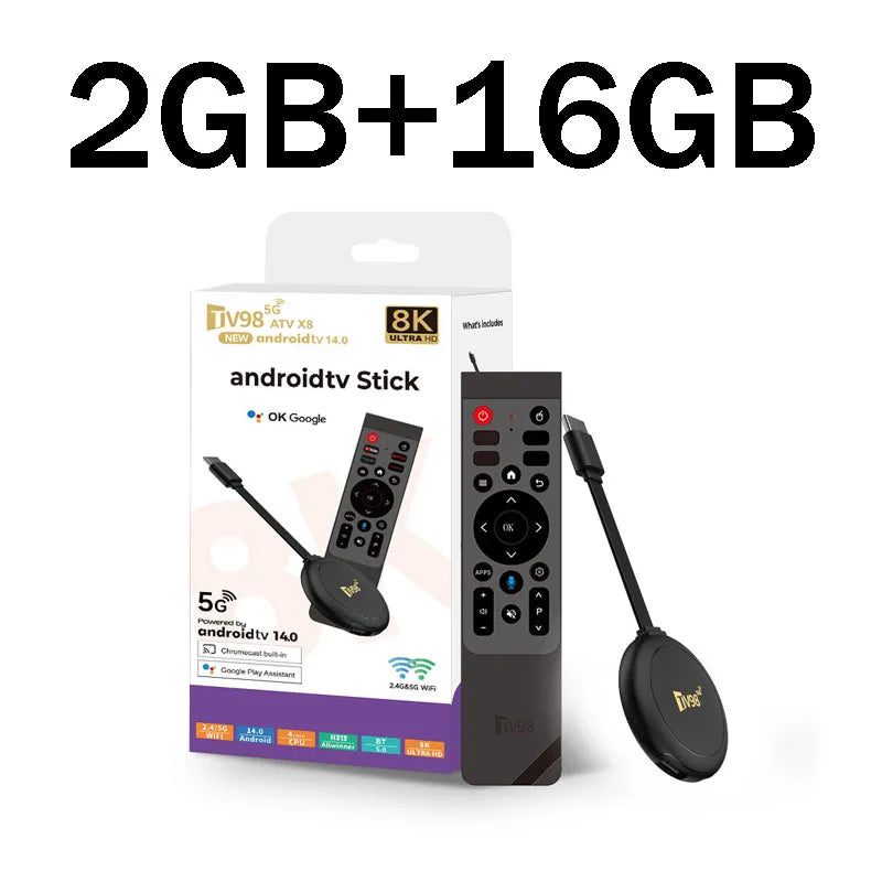 TV98 ATV X8 TV Stick 4G 5G Dual Wifi HD 8K 4K Android 14 H.265 BT 5.0 8GB 128GB Allwinner H313 quad-core Voice Remote Smart iptv