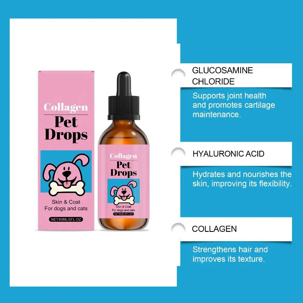 All Ages Pet Collagen Liquid Drops 60ml Skin Coat Support Supplement for Small Large Dog Cat Collagen for Pet Beauty and Health