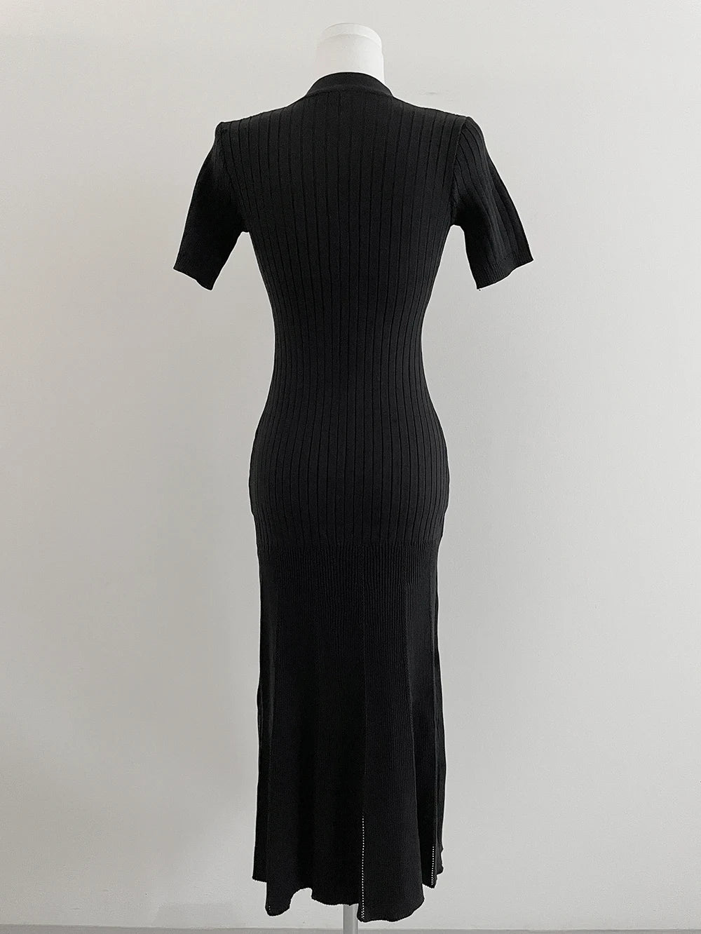 Summer Midi Dress Women Knitted Black Bodycon Korea Style Ruffle Ladies Dresses Elegant Fashion Casual Woman Long Sleeve Dress