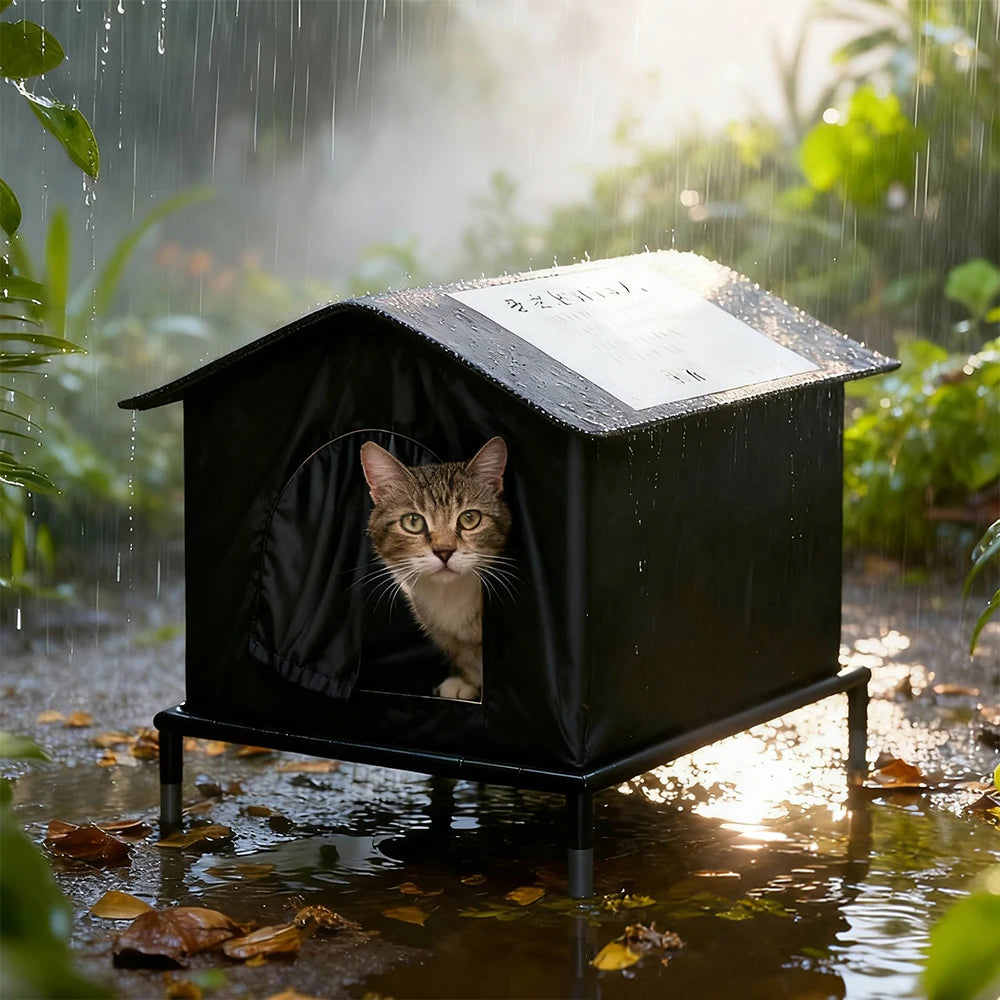 Cat House for Outdoor Cats Weatherproof and Insulated Feral Cat House with Mat and Canopy Easy to Put Together Cat Shelter