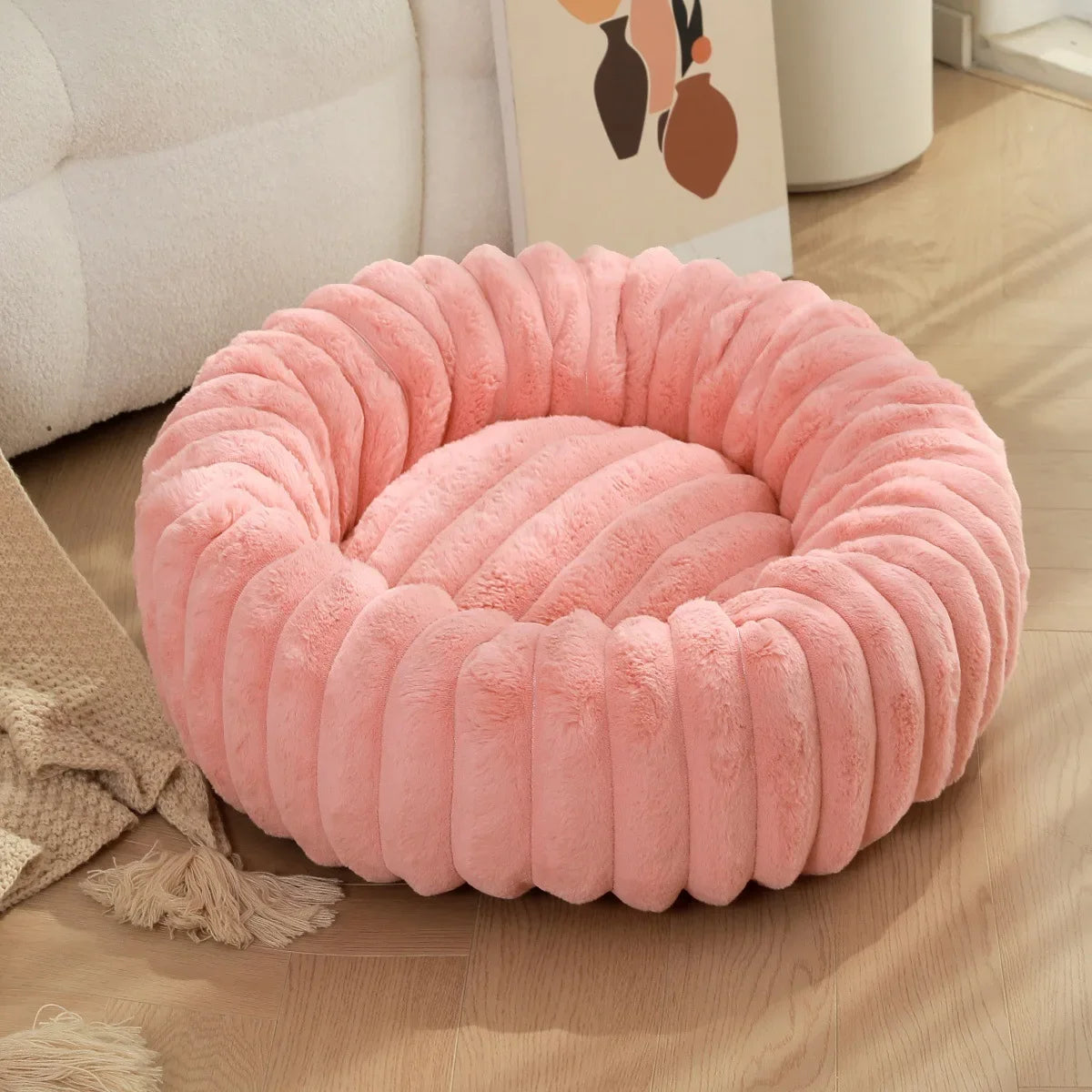 40-70cm Round Pet Bed for Dog Bed Super Soft Cat Bed Long Plush Dog House for Medium Dog House Winter Warm Sleeping