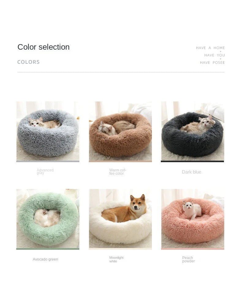 Kimpets Round Cat Bed Dog Pet Bed Kennel Non-Slip Winter Warm Dog Kennel Sleeping Long Plush Soft Puppy Cushion Mat Cat Supplies