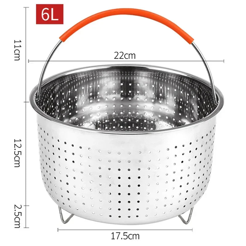 304 Stainless Steel Steamer Basket Instant Pot Accessories for 3/6/8L Instant Cooker with Silicone Covered Handle